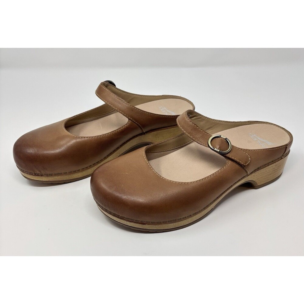 Dansko Bria Clog 39 Burnished Nubuck Tan Brown Leather Slip On Shoes Womens